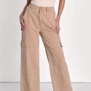 Trendy Pursuit Tan High-Rise Straight Leg Cargo Pants